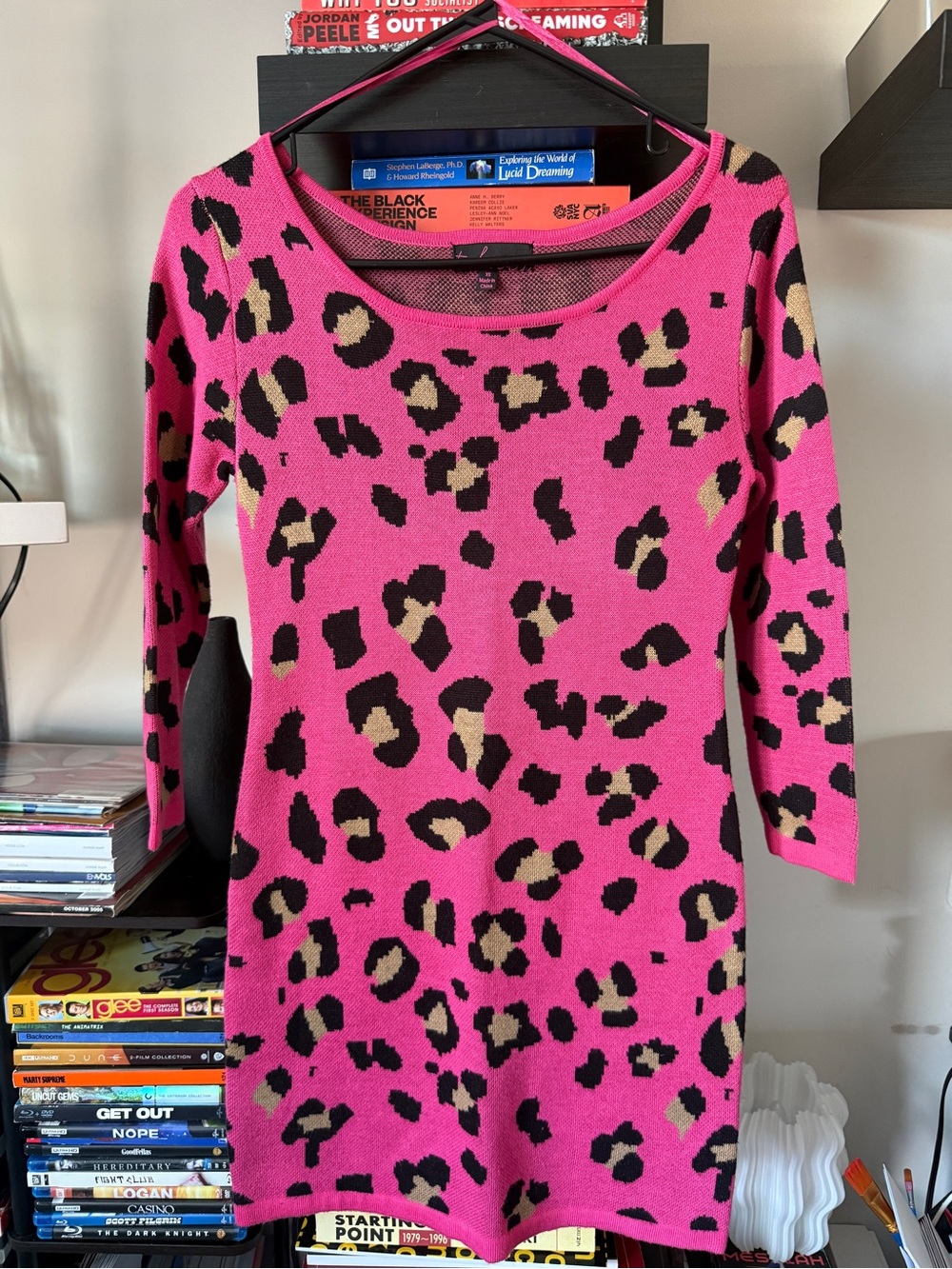 Pink Leopard-Print Long Sleeve Dress